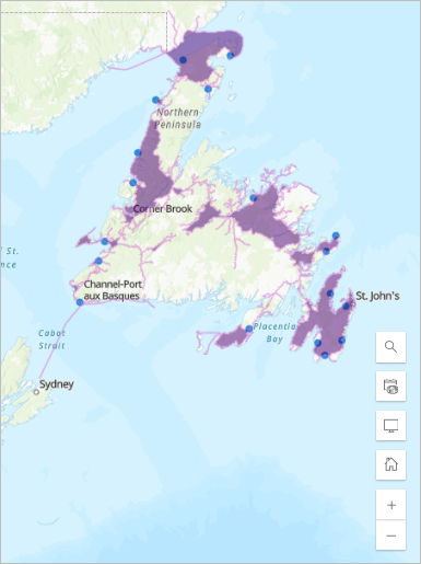 Travel areas surrounding electric charging stations